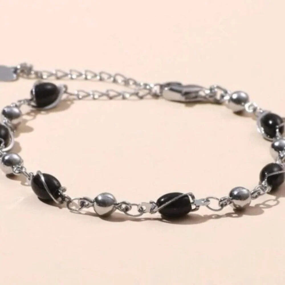 Sleek Silver and Black Bead Bracelet
